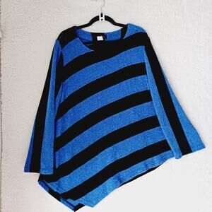 Sweater Pullover Yushi Blue Black Stripe Long Sleeve Aymmetrical Hem Y2K Size L